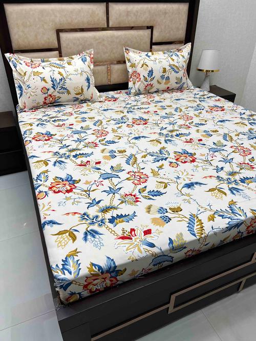 printed tc fitted king-sized bedsheet with 2 pillow covers - 21605464 - Very Small Image - 1