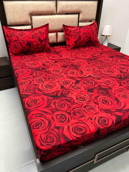 floral printed tc fitted king-sized bedsheet with 2 pillow covers - 21605465 - Very Small Image - 1