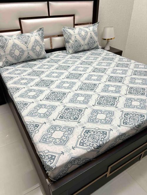 printed tc fitted king-sized bedsheet with 2 pillow covers - 21605478 - Very Small Image - 1