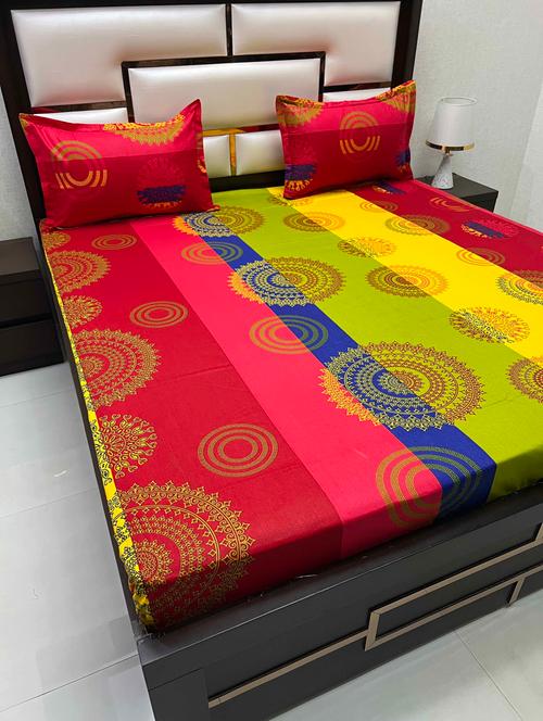printed tc fitted king-sized bedsheet with 2 pillow covers - 21605487 - Very Small Image - 1