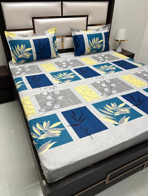 printed tc fitted king-sized bedsheet with 2 pillow covers - 21605534 - Very Small Image - 1