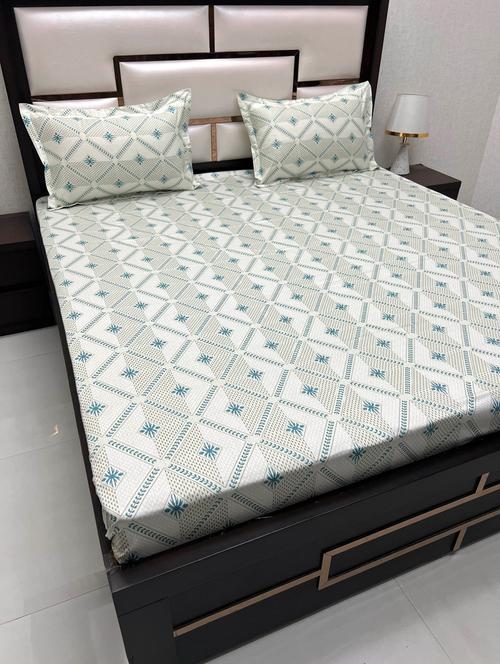 printed tc fitted king-sized bedsheet with 2 pillow covers - 21605570 - Very Small Image - 1