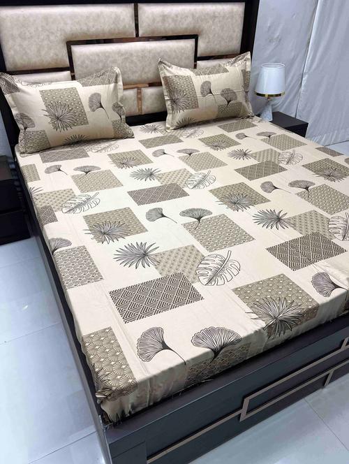 printed tc fitted king-sized bedsheet with 2 pillow covers - 21605596 - Very Small Image - 1