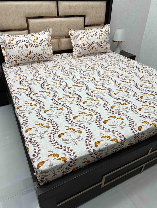 printed tc fitted king-sized bedsheet with 2 pillow covers - 21605599 - Very Small Image - 1