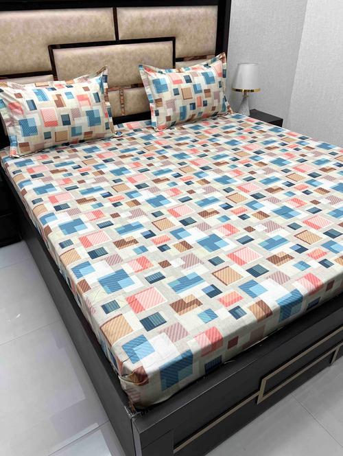 printed tc fitted king-sized bedsheet with 2 pillow covers - 21605617 - Very Small Image - 1