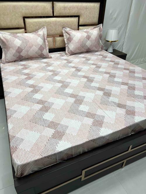 printed tc fitted king-sized bedsheet with 2 pillow covers - 21605635 - Very Small Image - 1
