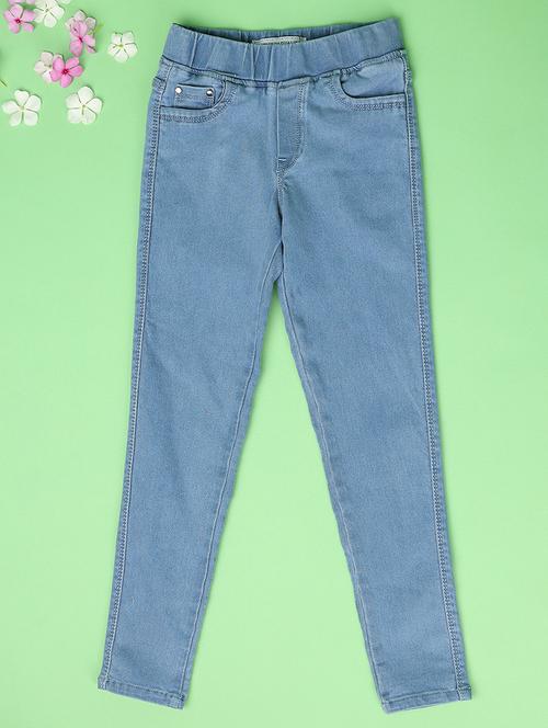 girls blue solid full length jegging - 21606946 - Very Small Image - 1