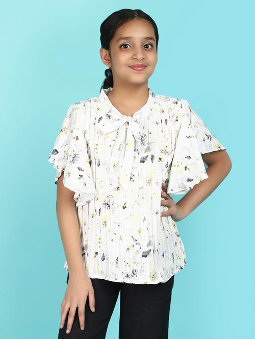 girls printed tie up neck top - 21607406 - Very Small Image - 1