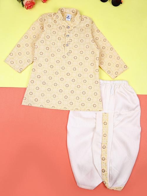kids mandarin neck printed dhoti kurta set - 21607681 - Very Small Image - 1