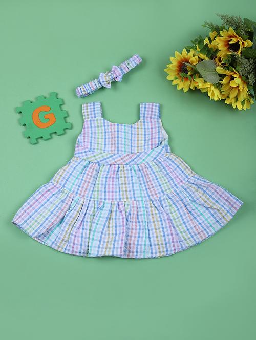 girls checlered cotton frock - 21608487 - Very Small Image - 1