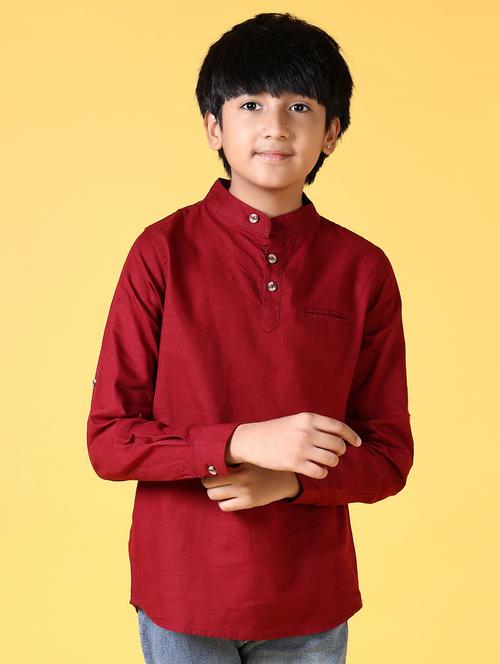 boys solid mandarin neck kurta - 21612416 - Very Small Image - 1