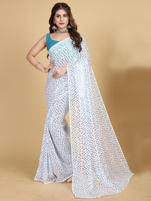 women white sequin work georgette saree - 21614245 - Very Small Image - 1
