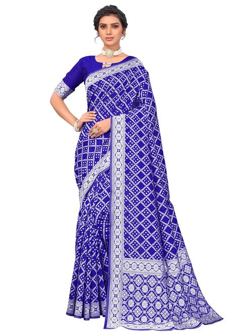 women blue bandhani printed saree - 21614376 - Very Small Image - 1