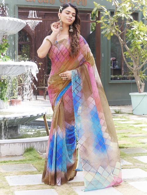 women multi color printed georgette saree - 21614436 - Very Small Image - 1
