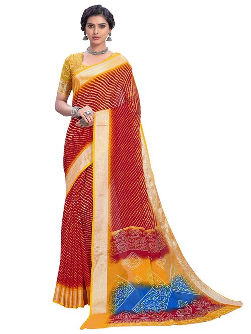 orange rayon leheriya saree - 21614493 - Very Small Image - 1