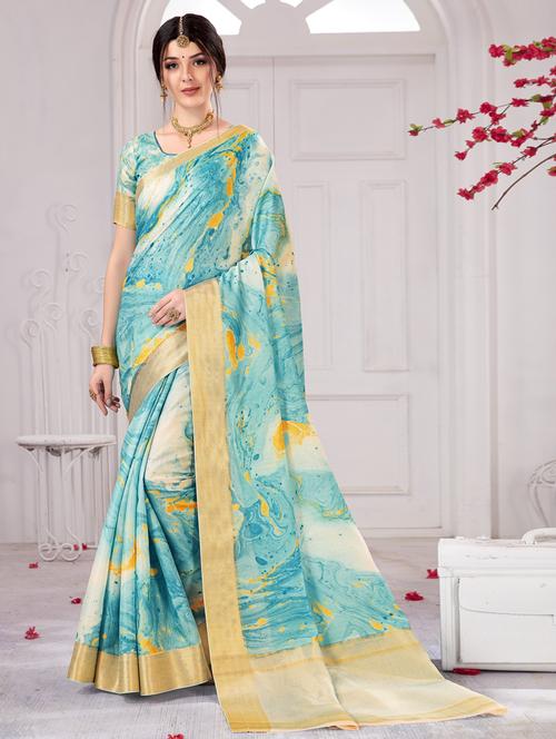 light blue silk blend banarasi saree - 21614743 - Very Small Image - 1