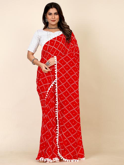 red georgette bandhani saree - 21614773 - Very Small Image - 1