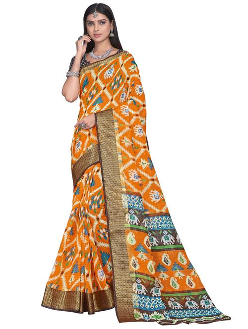 orange cotton blend patola saree - 21614797 - Very Small Image - 1