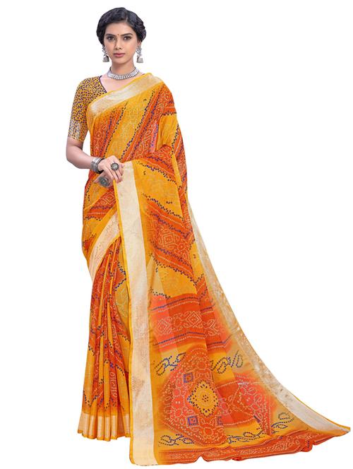 yellow rayon bandhani saree - 21614804 - Very Small Image - 1
