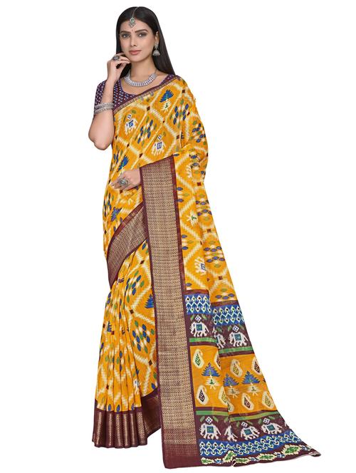 yellow cotton blend patola saree - 21614808 - Very Small Image - 1