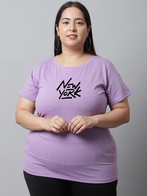 women chest print round neck plus size t-shirt - 21615119 - Very Small Image - 1