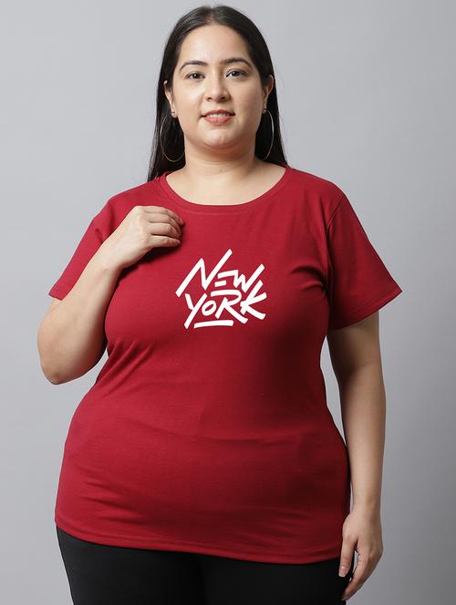 women chest print round neck plus size t-shirt - 21615123 - Very Small Image - 1