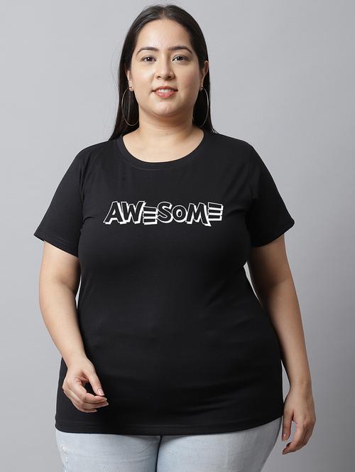 women chest print round neck plus size t-shirt - 21615128 - Very Small Image - 1