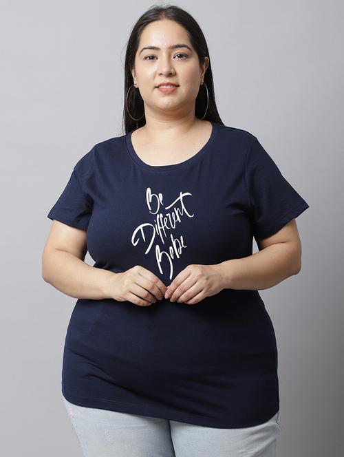 women front print round neck plus size t-shirt - 21615137 - Very Small Image - 1