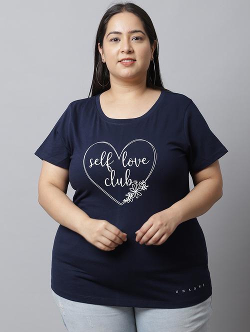 women chest print round neck plus size t-shirt - 21615147 - Very Small Image - 1