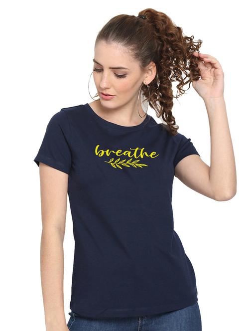 women round neck chest print t-shirt - 21615158 - Very Small Image - 1