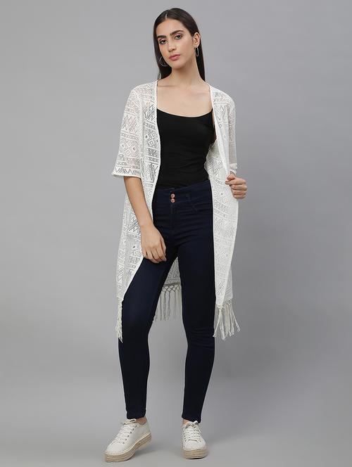 women solid lace detailed shrug - 21615290 - Very Small Image - 1