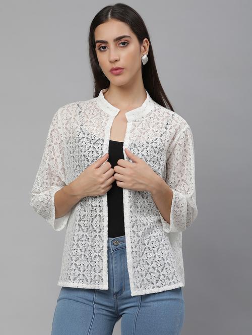 women solid lace detailed shrug - 21615297 - Very Small Image - 1