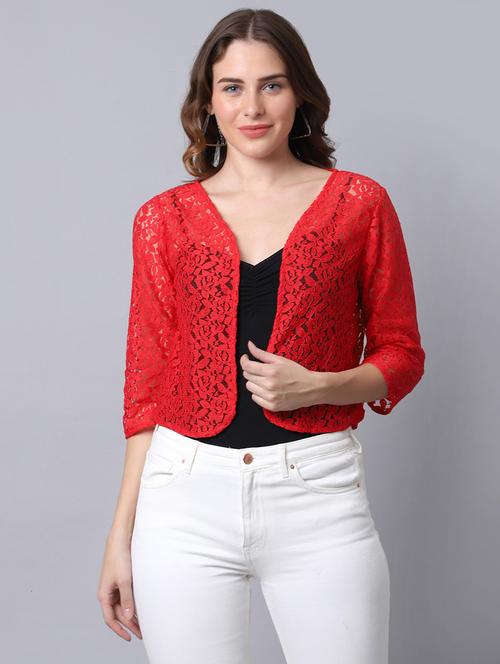 women solid lace detailed shrug - 21615299 - Very Small Image - 1
