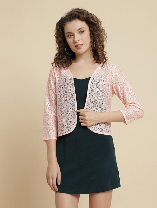 women pink self-designed regular shrug - 21615313 - Very Small Image - 1