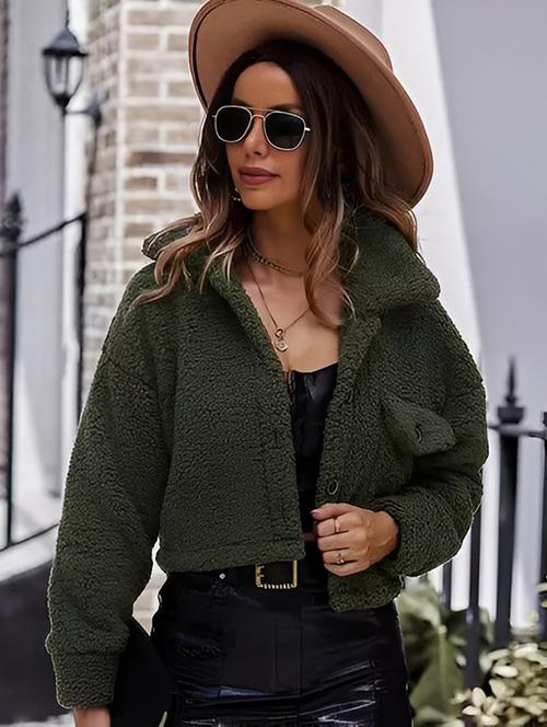 women green solid regular jacket - 21615504 - Very Small Image - 1