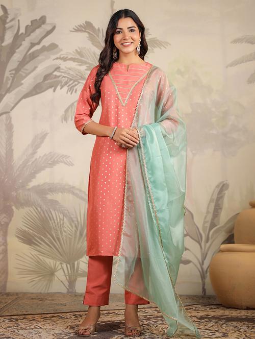 women three quarter sleeve kurta pant with dupatta set - 21617179 - Very Small Image - 1