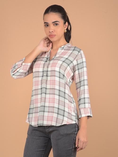 women checked printed three quarter sleeves top - 21617431 - Very Small Image - 1