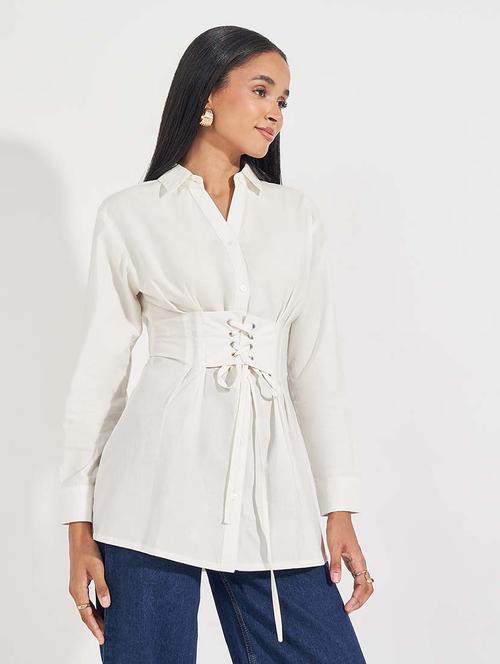 off white cotton regular shirt - 21618148 - Very Small Image - 1