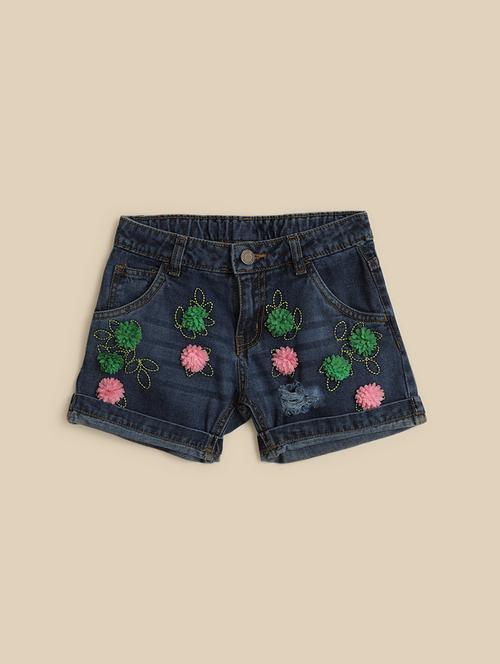 girls mid rise embroidered shorts - 21618522 - Very Small Image - 1
