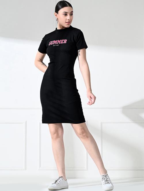 women typographic short sleeves bodycon dress - 21619596 - Very Small Image - 1