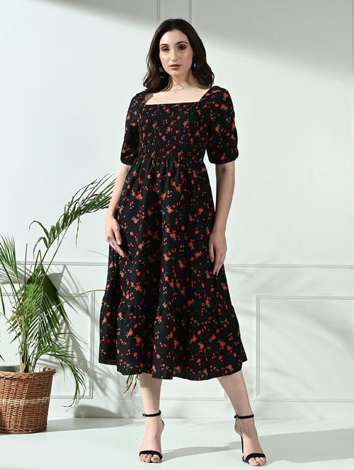 women floral printed square neck fit & flare dress - 21619612 - Very Small Image - 1
