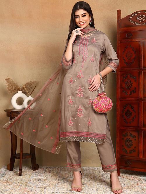 women embroidered three quarter sleeve suit set - 21620082 - Very Small Image - 1