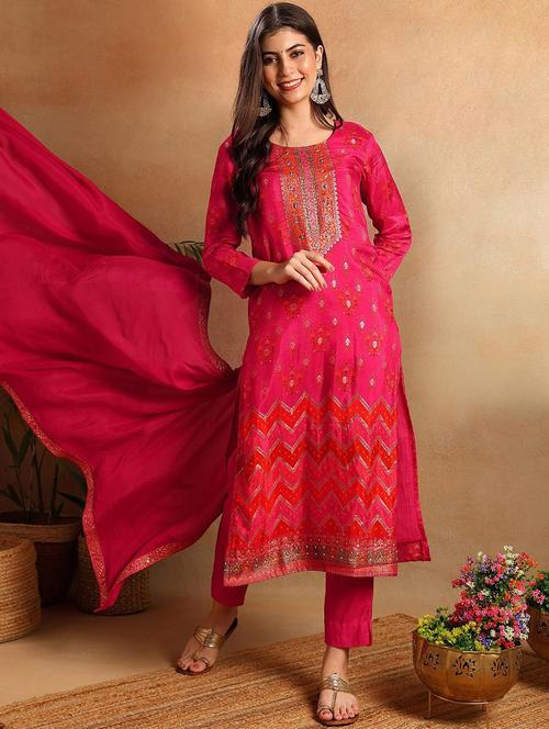 women self design three quarter sleeve suit set - 21620103 - Very Small Image - 1