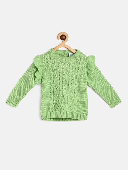 girls self design round neck cardigan - 21620204 - Very Small Image - 1