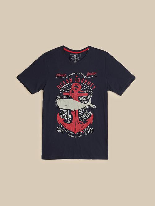 men round neck front print t-shirt - 21620498 - Very Small Image - 1