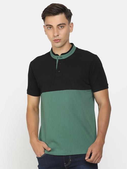 men mandarin neck color block t-shirt - 21620528 - Very Small Image - 1