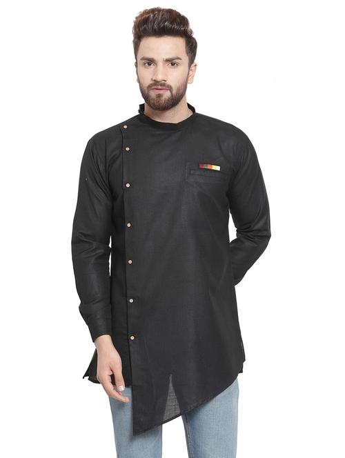 men overlap neck solid asymmetric kurta - 21620906 - Very Small Image - 1