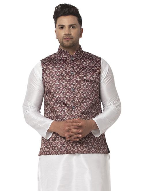 men mandarin neck printed nehru jacket - 21621015 - Very Small Image - 1