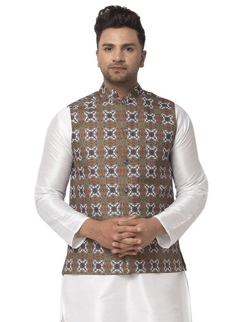 men mandarin neck printed nehru jacket - 21621033 - Very Small Image - 1