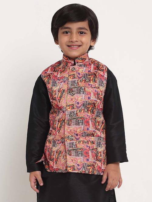 boys mandarin neck printed nehru jacket - 21621043 - Very Small Image - 1